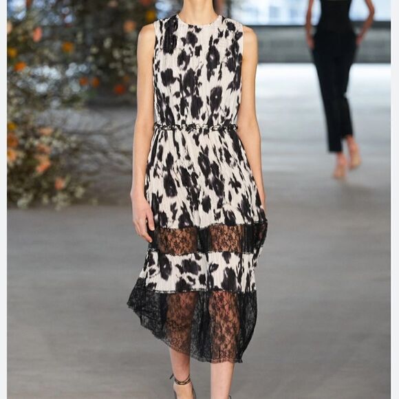 NWT Jason Wu Collection Blur Floral-Print Lace-Inset Plisse Midi Dress-D13 - Picture 1 of 12